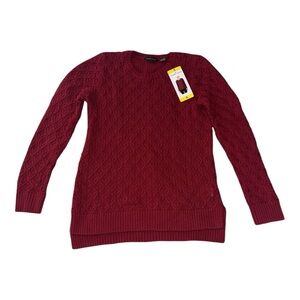 Jeanne Pierre Deep Red Crewneck Split Sides Cableknit Thermal Sweater Size Small
